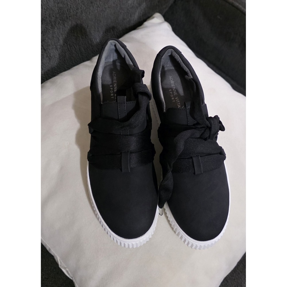 Adrienne Vittadini Sport Sneakers Womens 8M Black Nacht Ribbon Lace Platform